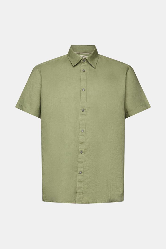 Shirt met korte mouwen van een linnen-katoenmix, LIGHT KHAKI, detail image number 7