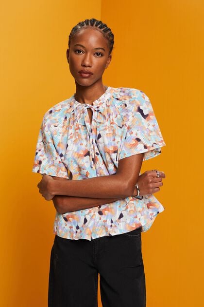 Katoenen blouse met motief, PURPLE, overview
