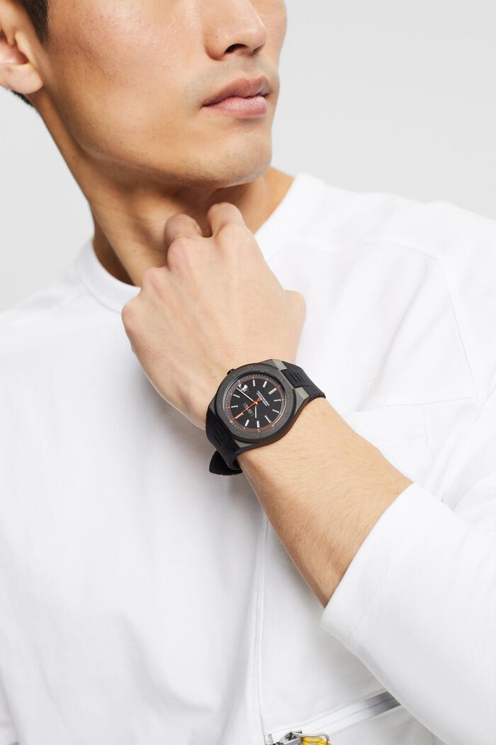 Horloge met bandje van silicone, BLACK, detail image number 2