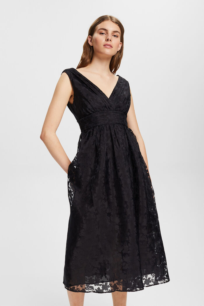 Gerecycled: jurk van tule met bloemetjesmotief, BLACK, detail image number 0