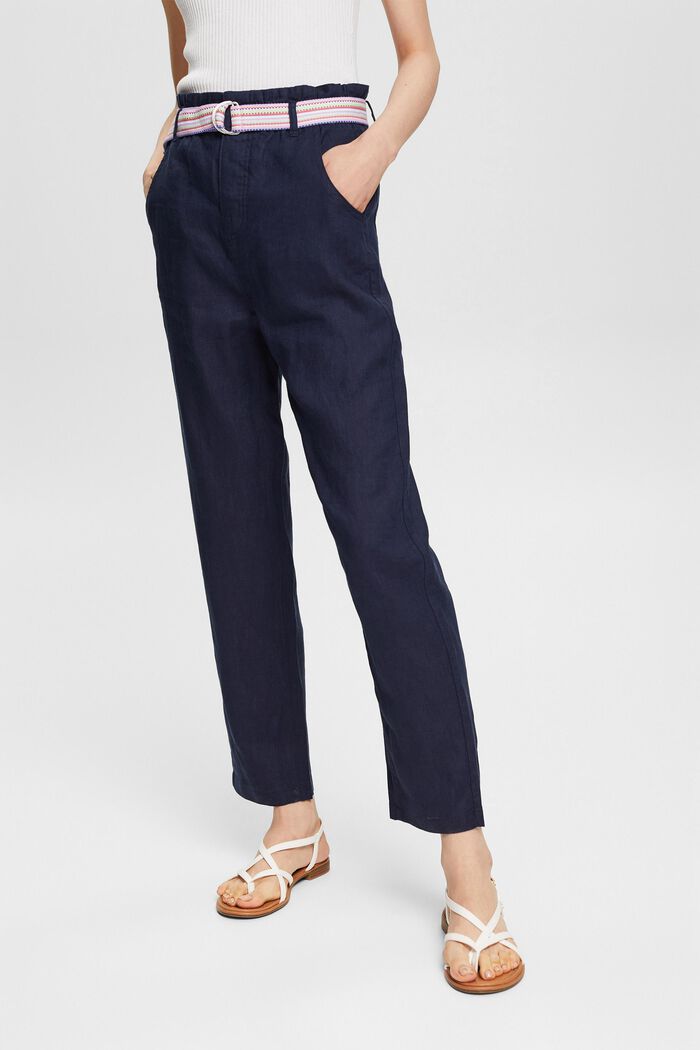 Van linnen: broek met kleurrijke ceintuur, NAVY, detail image number 0