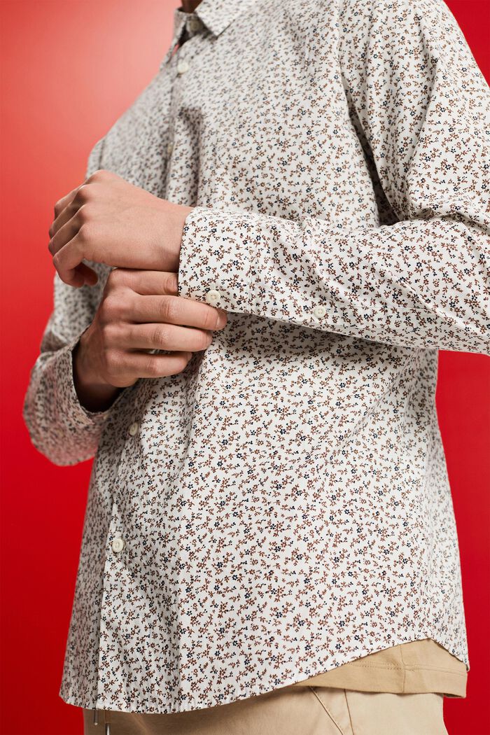 Katoenen slim fit overhemd met motief, OFF WHITE, detail image number 2