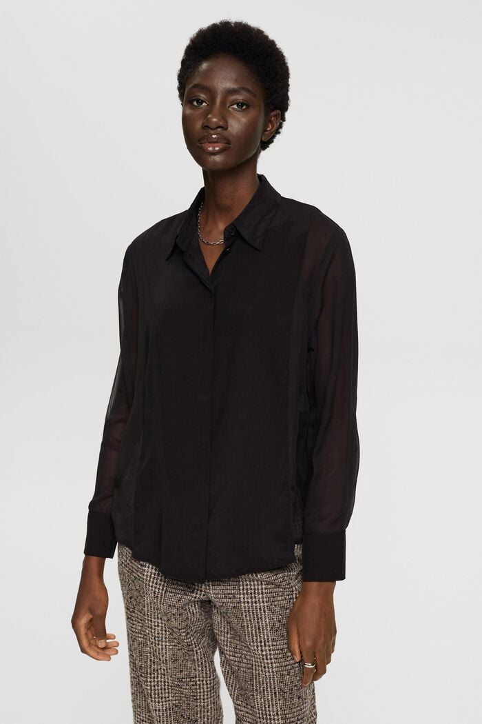 Halftransparante blouse, LENZING™ ECOVERO™, BLACK, detail image number 0
