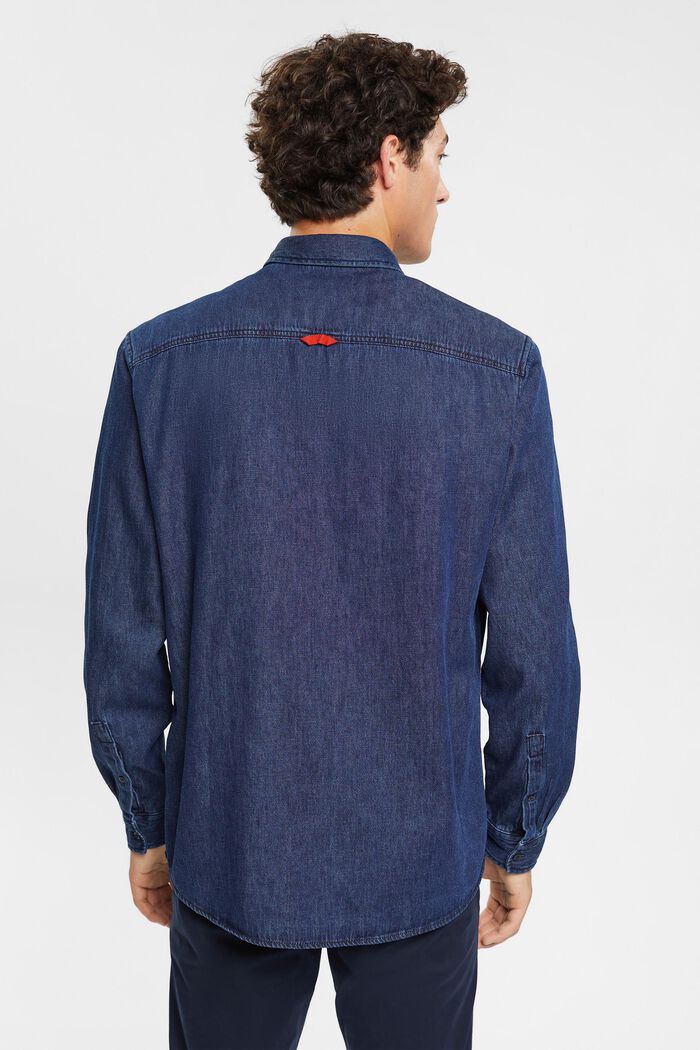 Denim overhemd met opgestikte zak, BLUE DARK WASHED, detail image number 3