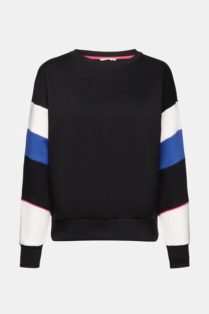 Sweatshirt met gestreepte mouwen, BLACK, overview