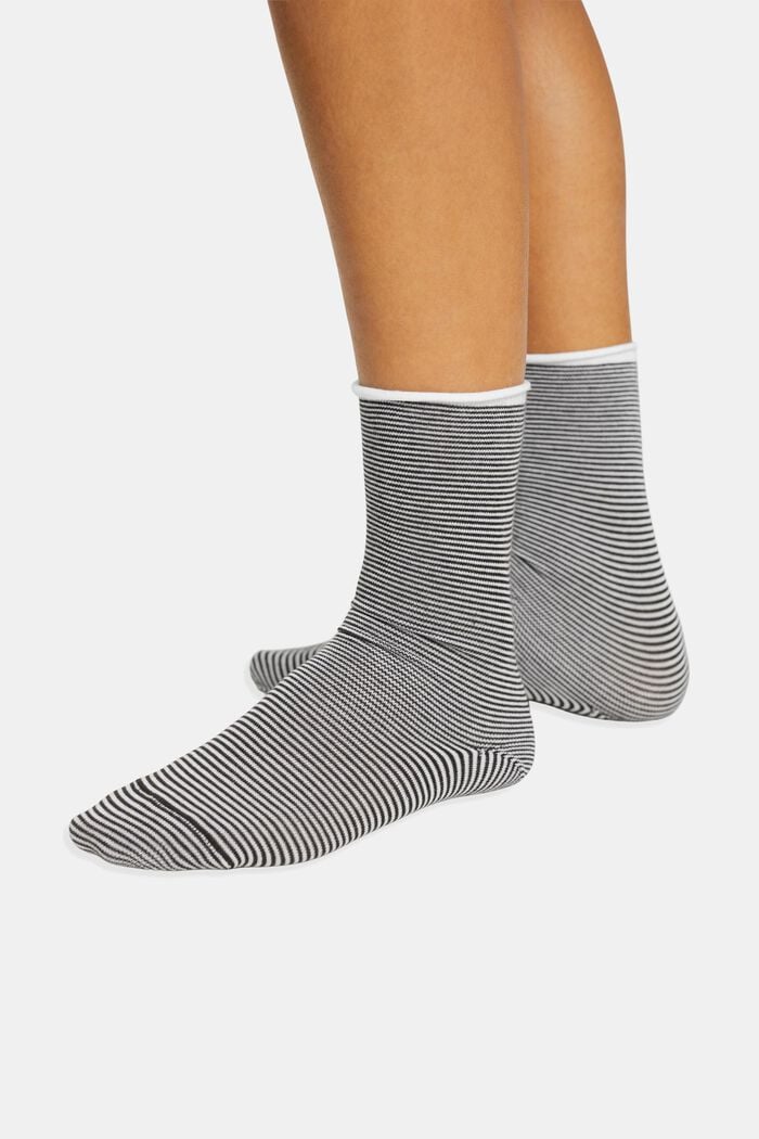 Gestreepte sokken met rolzoom, organic cotton, BLACK/RED, detail image number 2