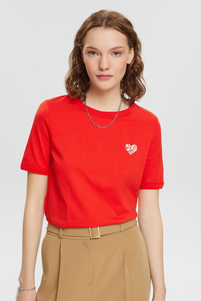 Katoenen T-shirt met hartvorming logo, RED, detail image number 0