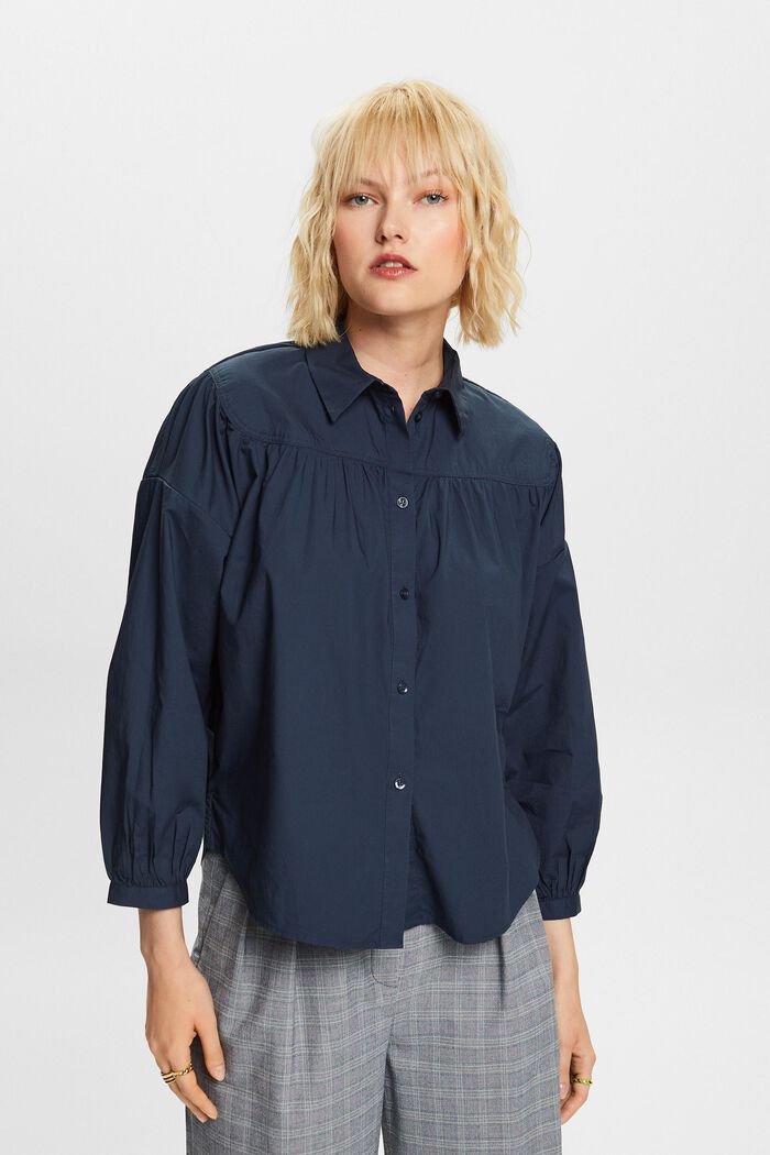 Popeline blouse, 100% katoen, PETROL BLUE, detail image number 0