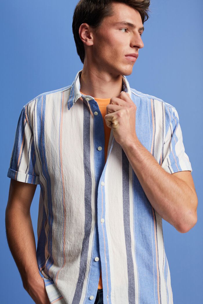 Overhemd met korte mouwen en strepen, 100% katoen, BRIGHT BLUE, detail image number 4