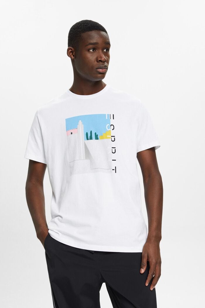 Katoenen T-shirt met print op de voorkant, WHITE, detail image number 0
