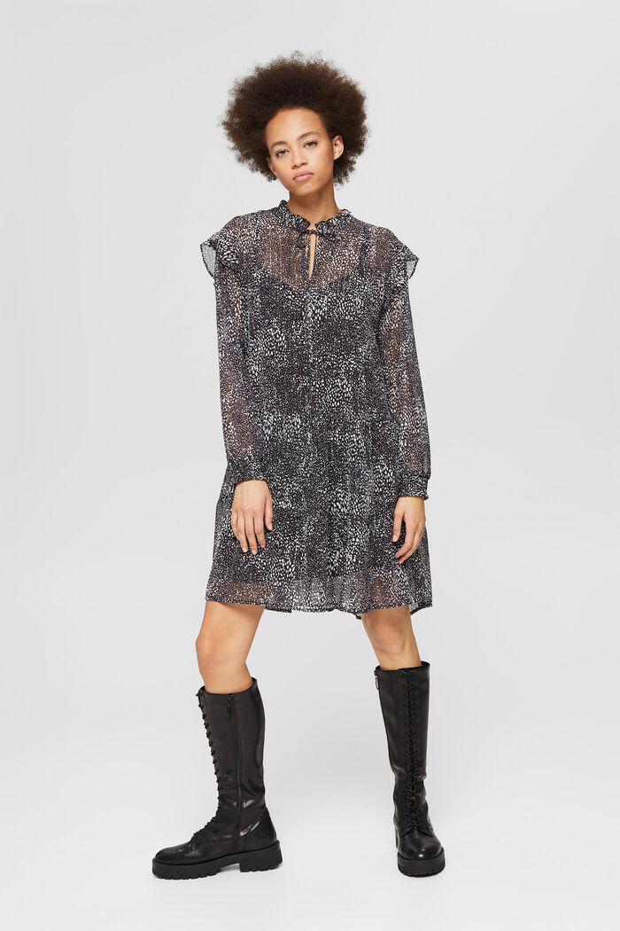 Chiffon jurk met volants, LENZING™ ECOVERO™, BLACK, detail image number 6