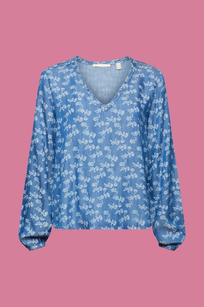 Chambray blouse met motief, TENCEL™, BLUE MEDIUM WASHED, detail image number 5
