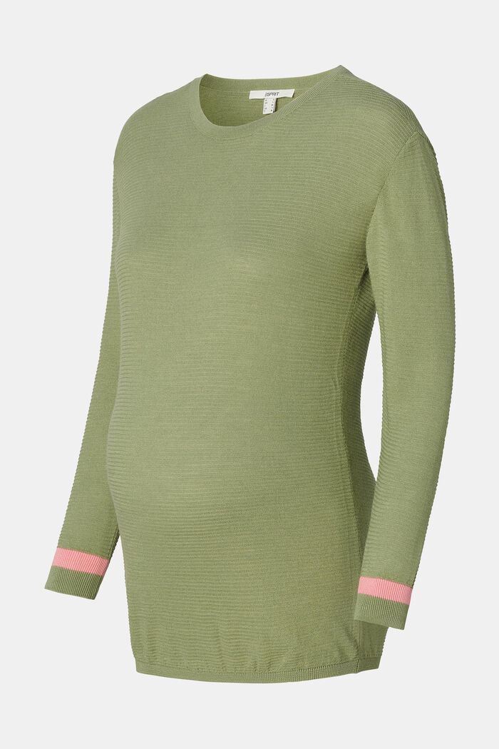 Gestructureerde sweater met gestreepte details, REAL OLIVE, detail image number 4