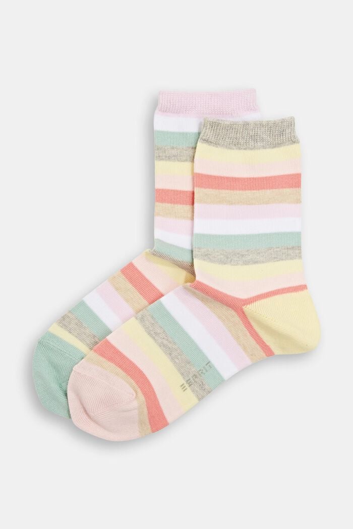 Set van twee paar gestreepte sokken, mix van biologisch katoen, ROSE, detail image number 0