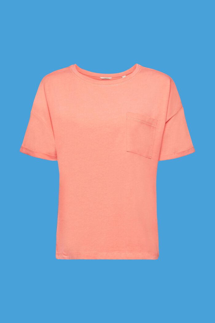 T-shirt met borstzak, van een katoenmix, CORAL, detail image number 5