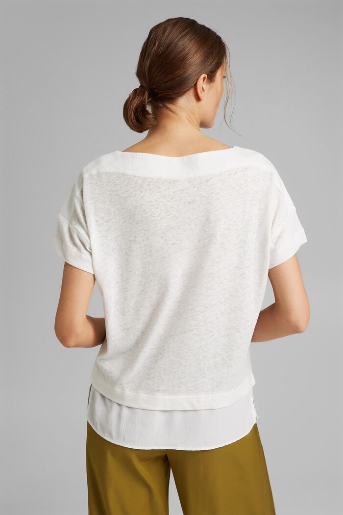 Met linnen: T-shirt met laagjeseffect, OFF WHITE, detail image number 3