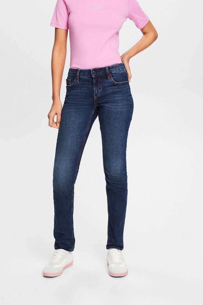 Slim fit jeans met middelhoge taille, BLUE DARK WASHED, detail image number 0