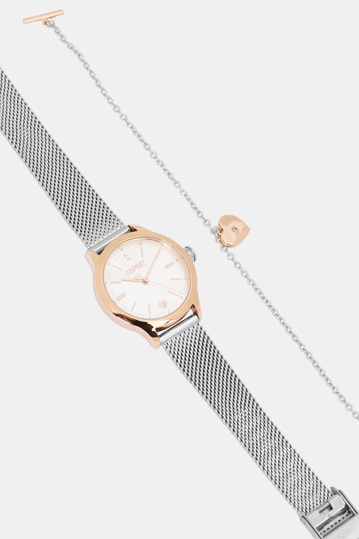 Set van horloge en armband met hartdetail, SILVER, overview