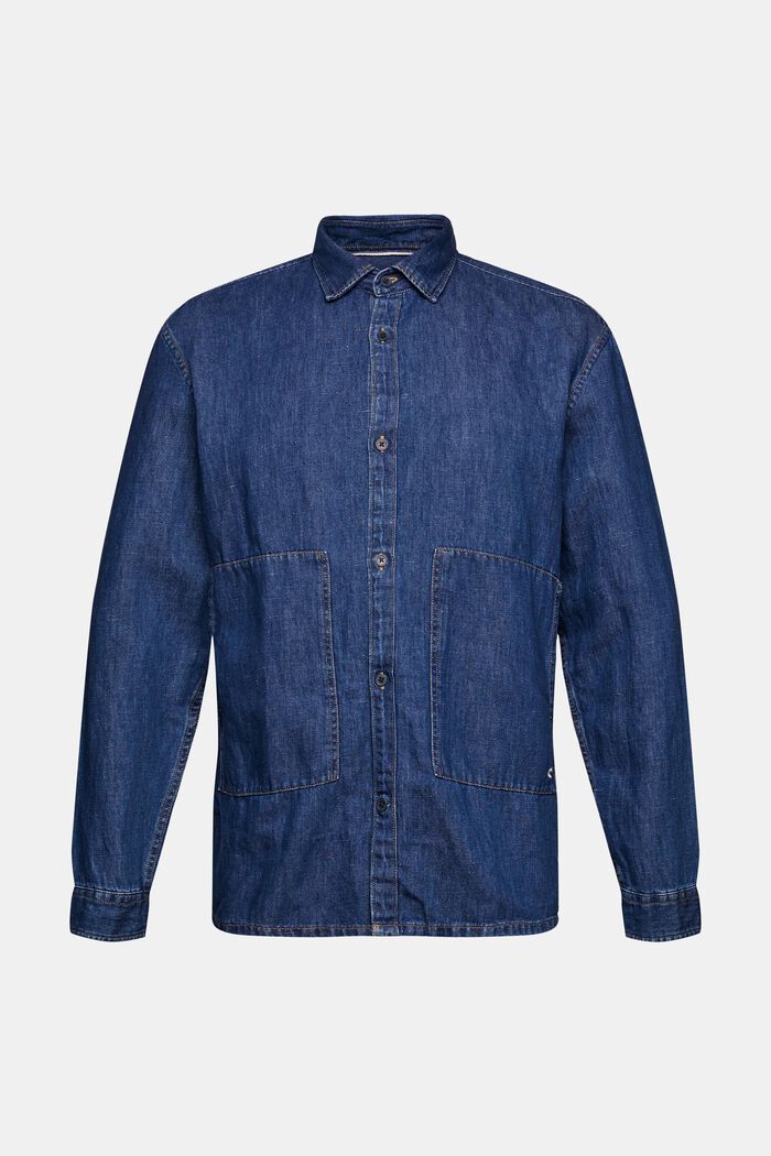 Met linnen: denim overhemd met zakken, BLUE MEDIUM WASHED, overview