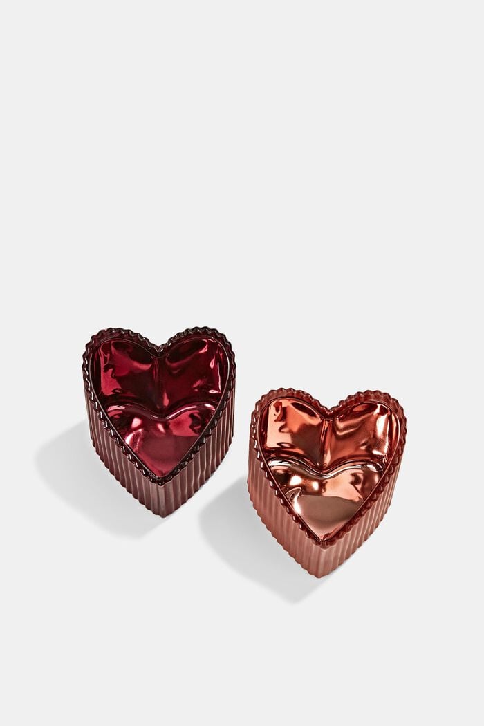 Set van 2 hartvormige glazen kaarsenhouders, RED, detail image number 2