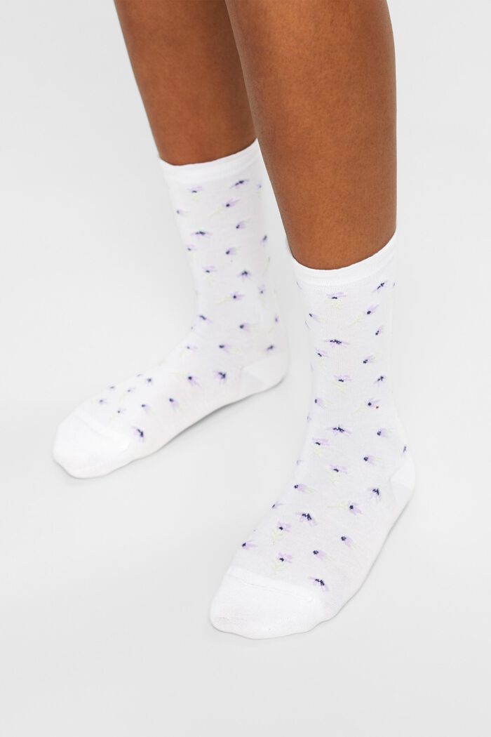Set van 2 paar gebreide sokken met bloemmotief, WHITE, detail image number 1