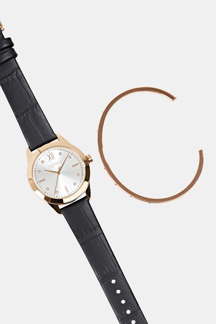 Set van edelstalen horloge en armband, BLACK, detail image number 3