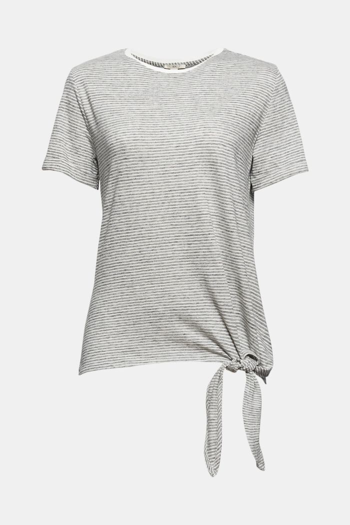 T-shirt met strepen en knoopeffect, NAVY, overview