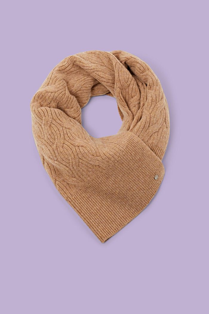 Gebreide sjaal met kabelpatroon van kasjmier, CAMEL, detail image number 0
