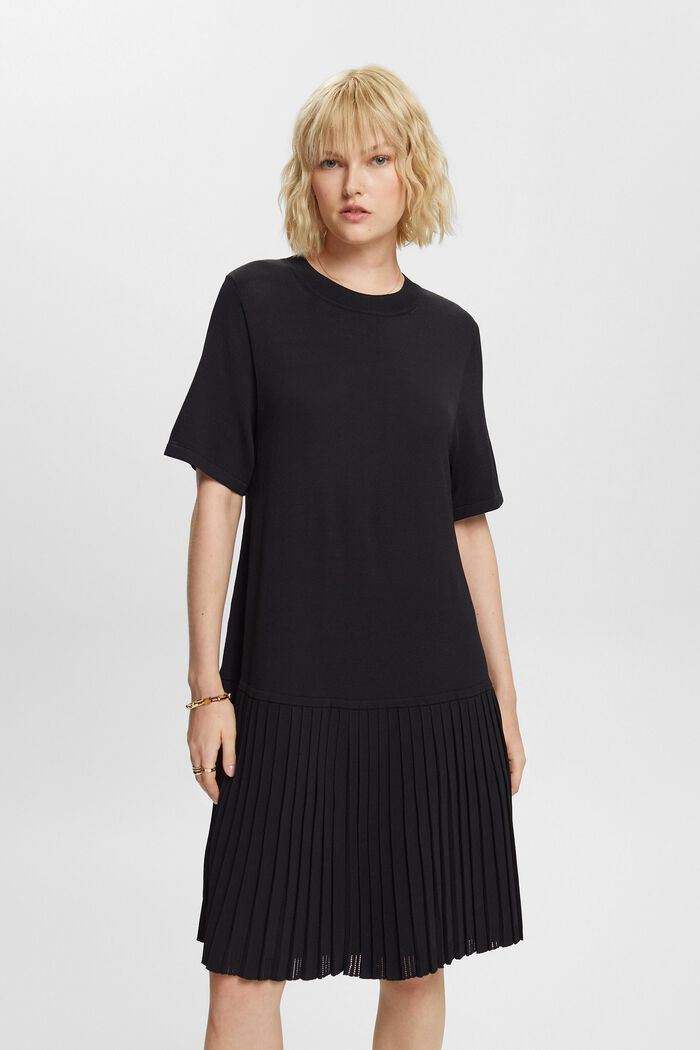 Geplooide jurk met verlaagde taille, BLACK, detail image number 1