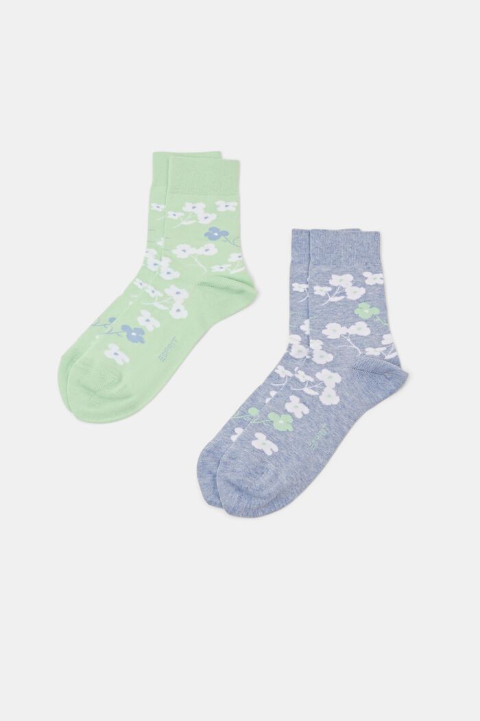 Set van 2 paar grofgebreide sokken met print, GREEN / BLUE, detail image number 0