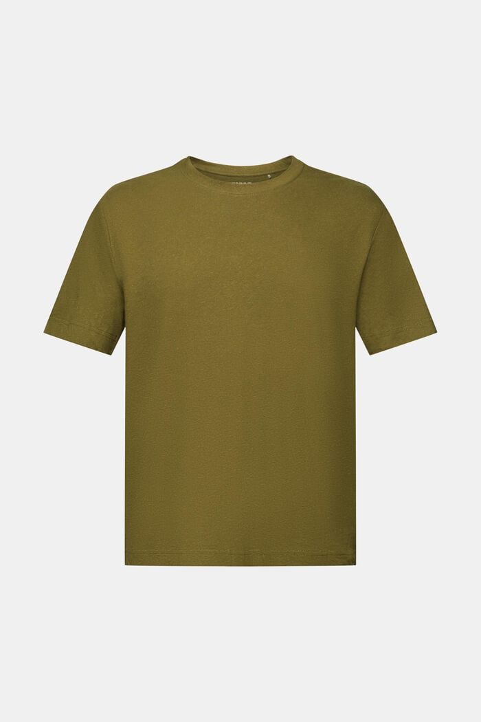 T-shirt van katoen en linnen, OLIVE, detail image number 5