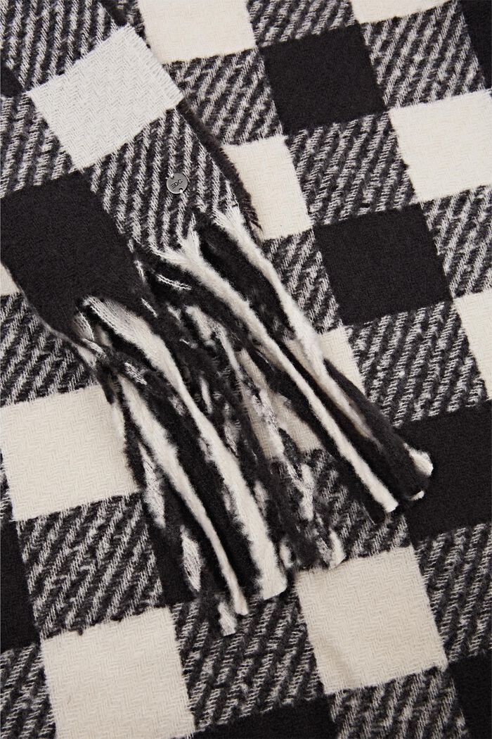 Gerecycled: geruite sjaal met franjes, ANTHRACITE, detail image number 1