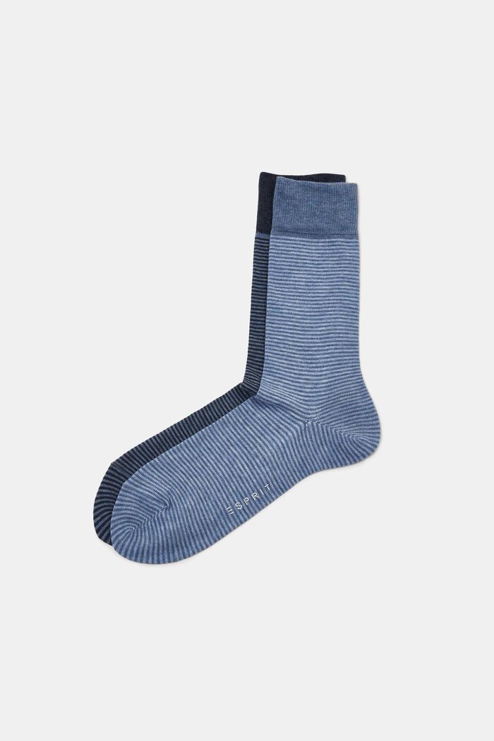 Set van 2 paar gestreepte sokken, organic cotton, BLUE, overview