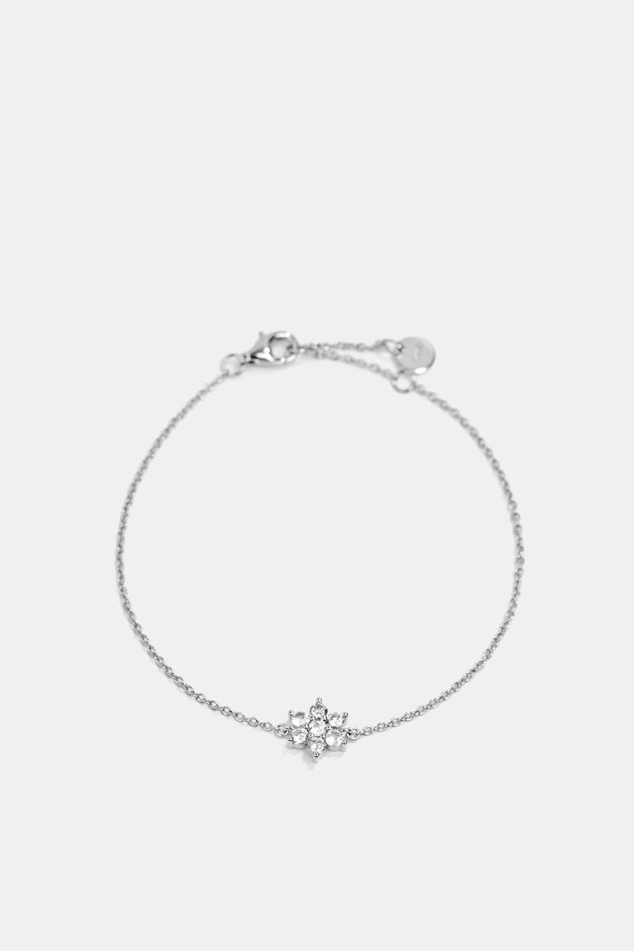 Armband met bloem van zirkoniasteentjes, sterlingzilver, SILVER, detail image number 0