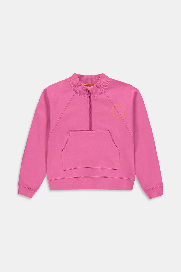 Katoenen sweatshirt met halve ritssluiting, PINK FUCHSIA, detail image number 0