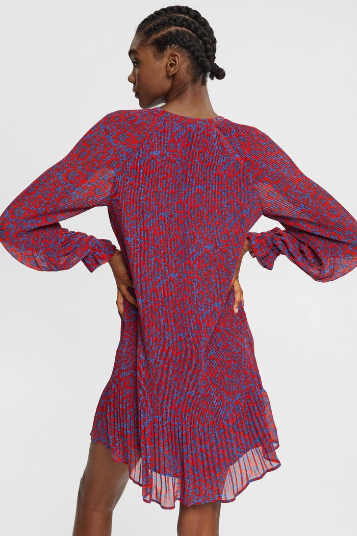 Geplooide jurk met motief, BLUE, detail image number 3