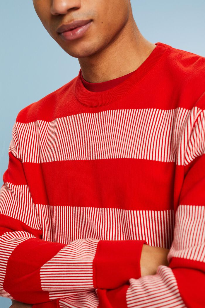 Gestreepte sweater van ribbreisel, RED, detail image number 3