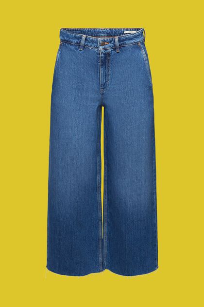 Culotte jeans met hoge taille, BLUE MEDIUM WASHED, overview