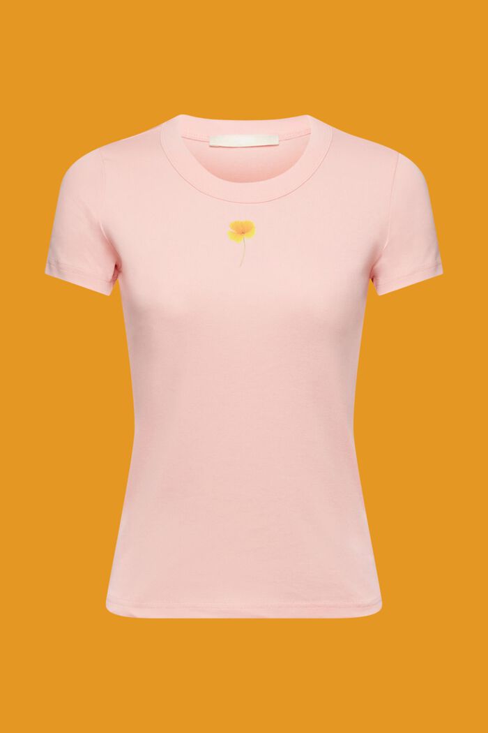 T-shirt met bloemenprint op de borst, PINK, detail image number 5