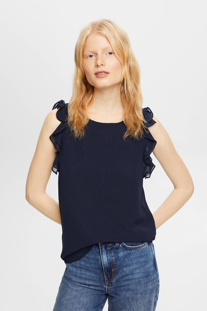 Chiffon blouse met ruches, NAVY, detail image number 0
