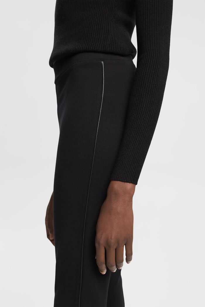 High rise jersey broek met rand van imitatieleer, BLACK, detail image number 2