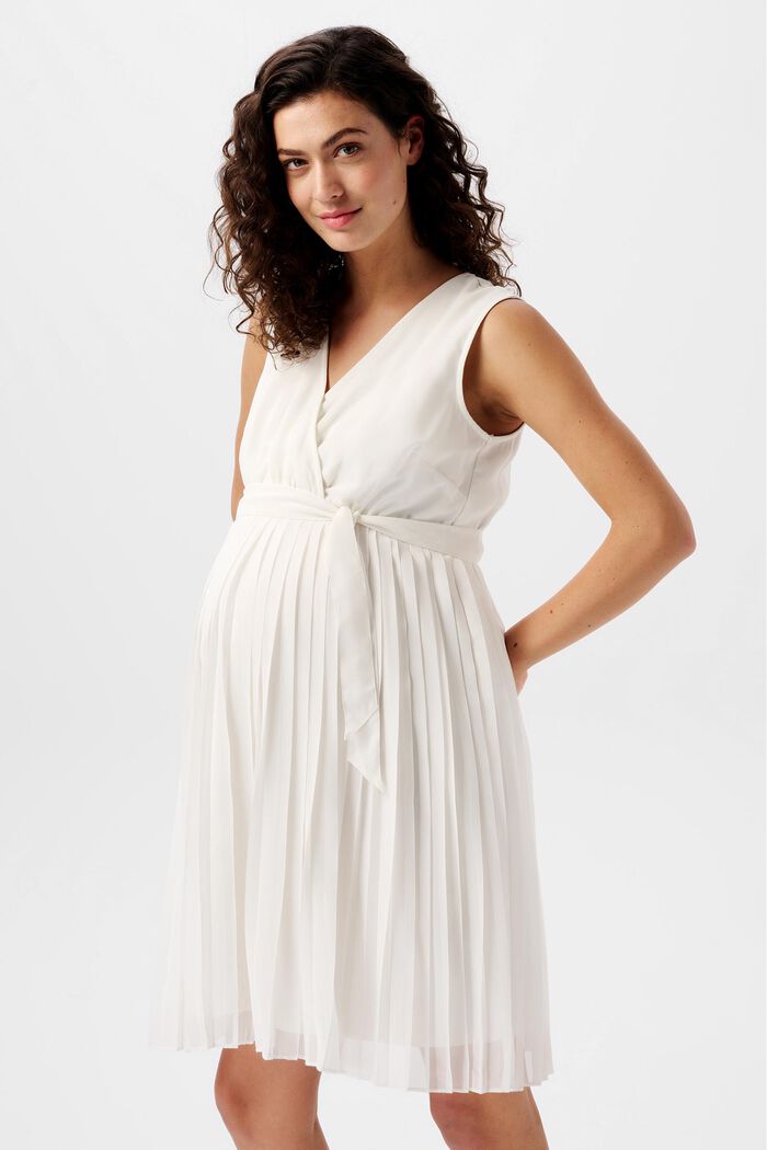 Geplisseerde jurk met strikceintuur, OFF WHITE, detail image number 0