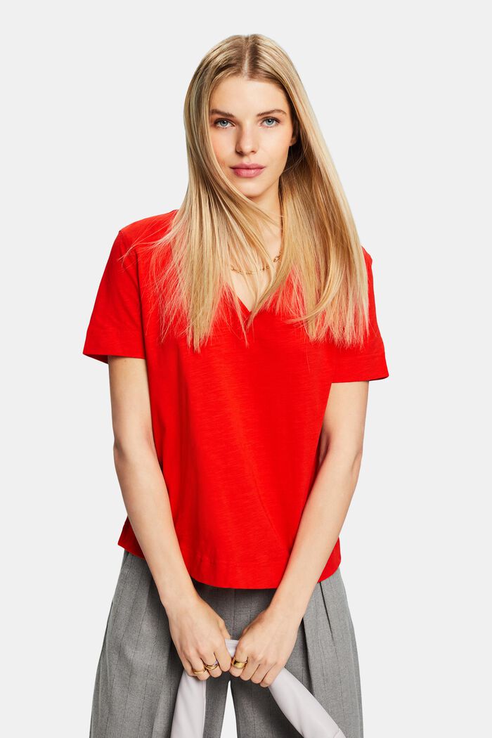 Jersey T-shirt met V-hals, RED, detail image number 0