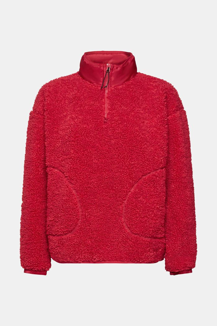 Sweatshirt met halve rits van fleece met teddy, CHERRY RED, detail image number 5