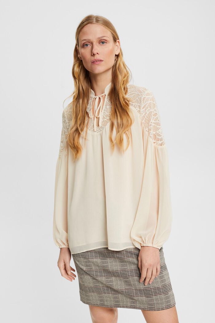 Chiffon blouse met kant, DUSTY NUDE, detail image number 0