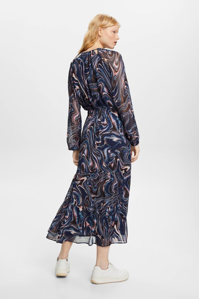 Maxi-jurk van crinkled chiffon met volantmouwen, NAVY, detail image number 3
