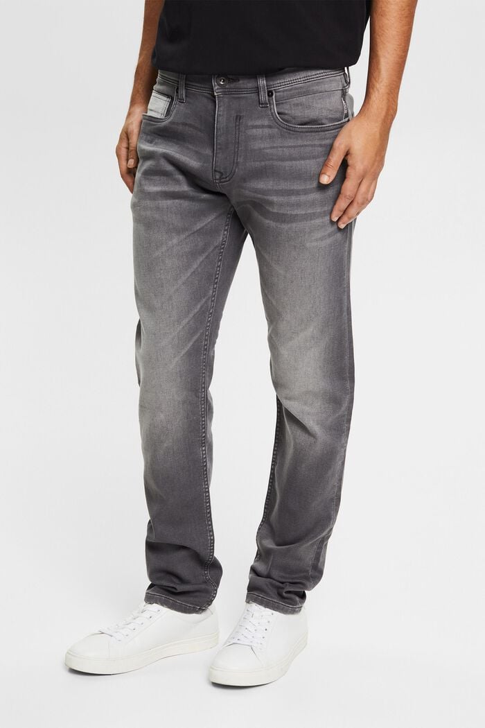 Jogger jeans met een denim look van een katoenmix, GREY MEDIUM WASHED, detail image number 0