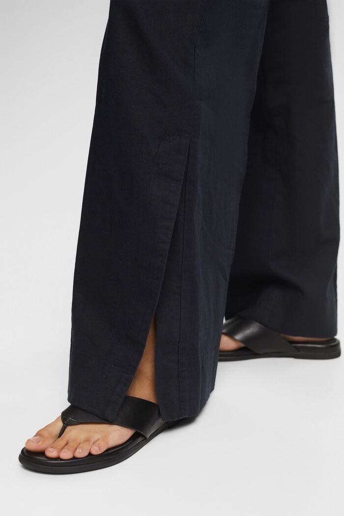 Met linnen: broek met wijde pijpen met splitten, BLACK, detail image number 5