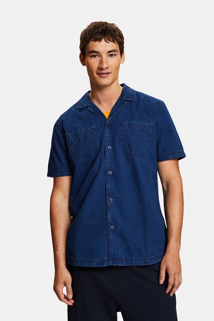 Denim overhemd met korte mouwen, 100% katoen, BLUE DARK WASHED, detail image number 0