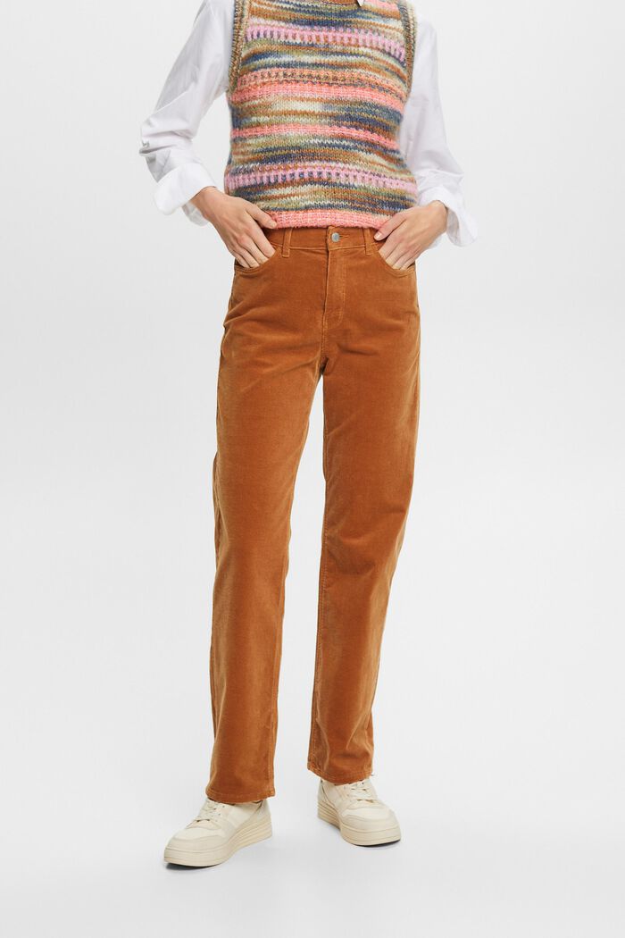 Straight fit corduroy broek met hoge taille, CARAMEL, detail image number 0